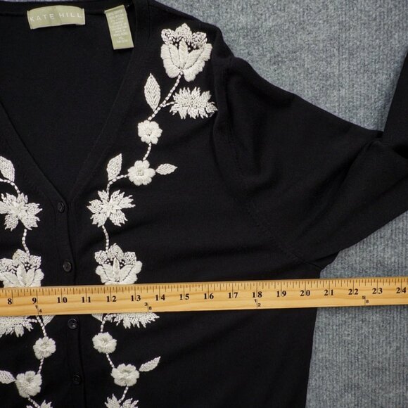 Kate Hill Black Knit Cardigan Floral Embroidered Romantic Vintage Boho Size XL - Picture 6 of 14